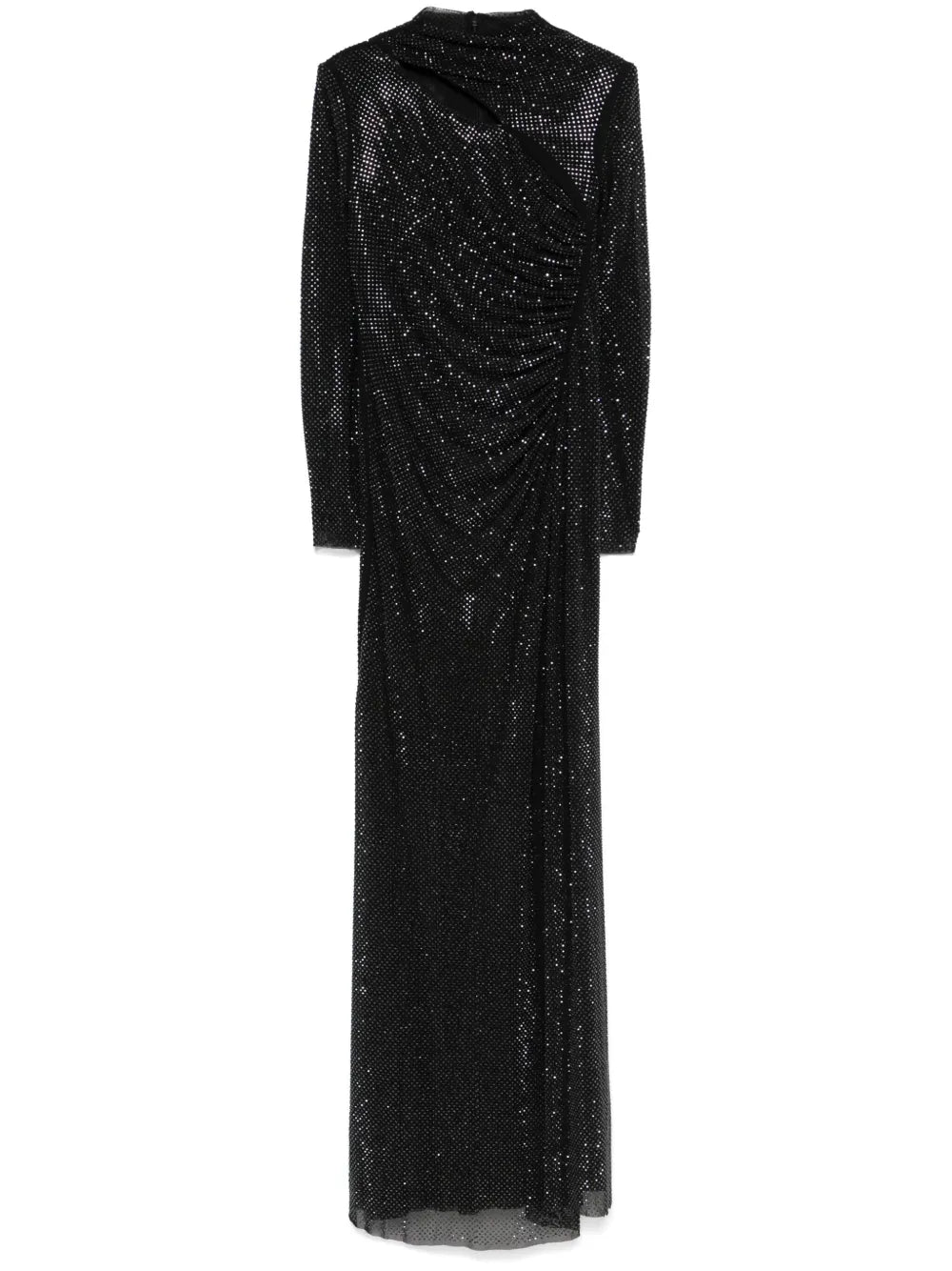 BLACK RHINESTONE MESH CUT OUT MAXI DRESS