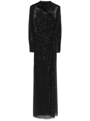 BLACK RHINESTONE MESH CUT OUT MAXI DRESS