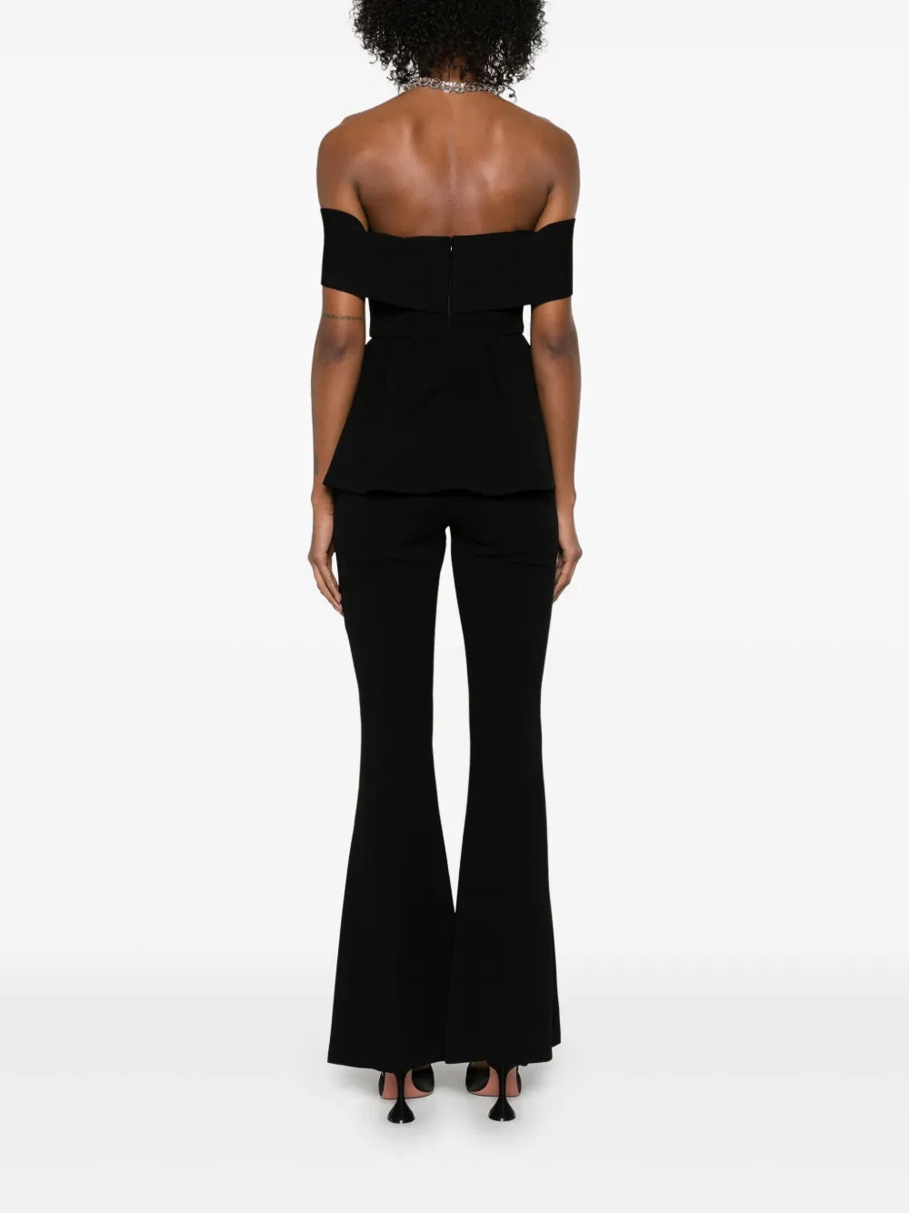 BLACK CREPE OFF SHOULDER JUMPSUIT