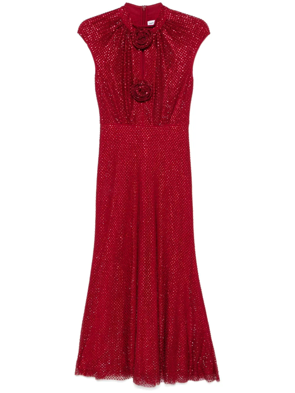 RED RHINESTONE FISHNET MIDI DRESS