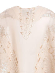 CHEA EMBROIDERED & BEADED FLARE ORGANZA SILK TOP