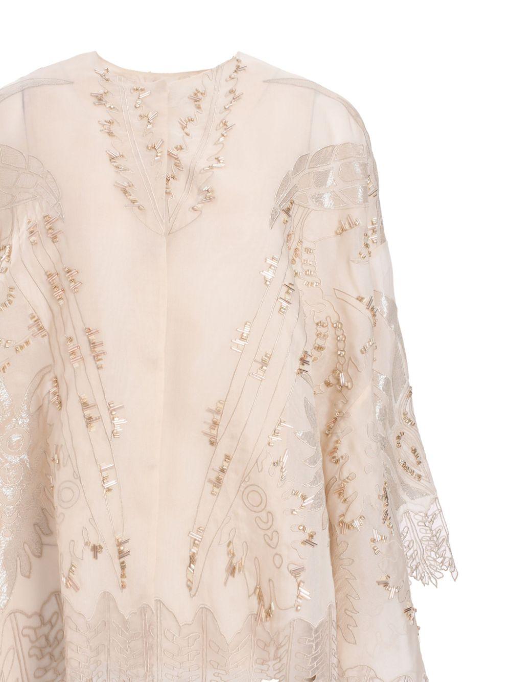 CHEA EMBROIDERED & BEADED FLARE ORGANZA SILK TOP