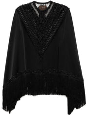 CHELONE BEADED GABARDINE CAPE WITH FRINGES