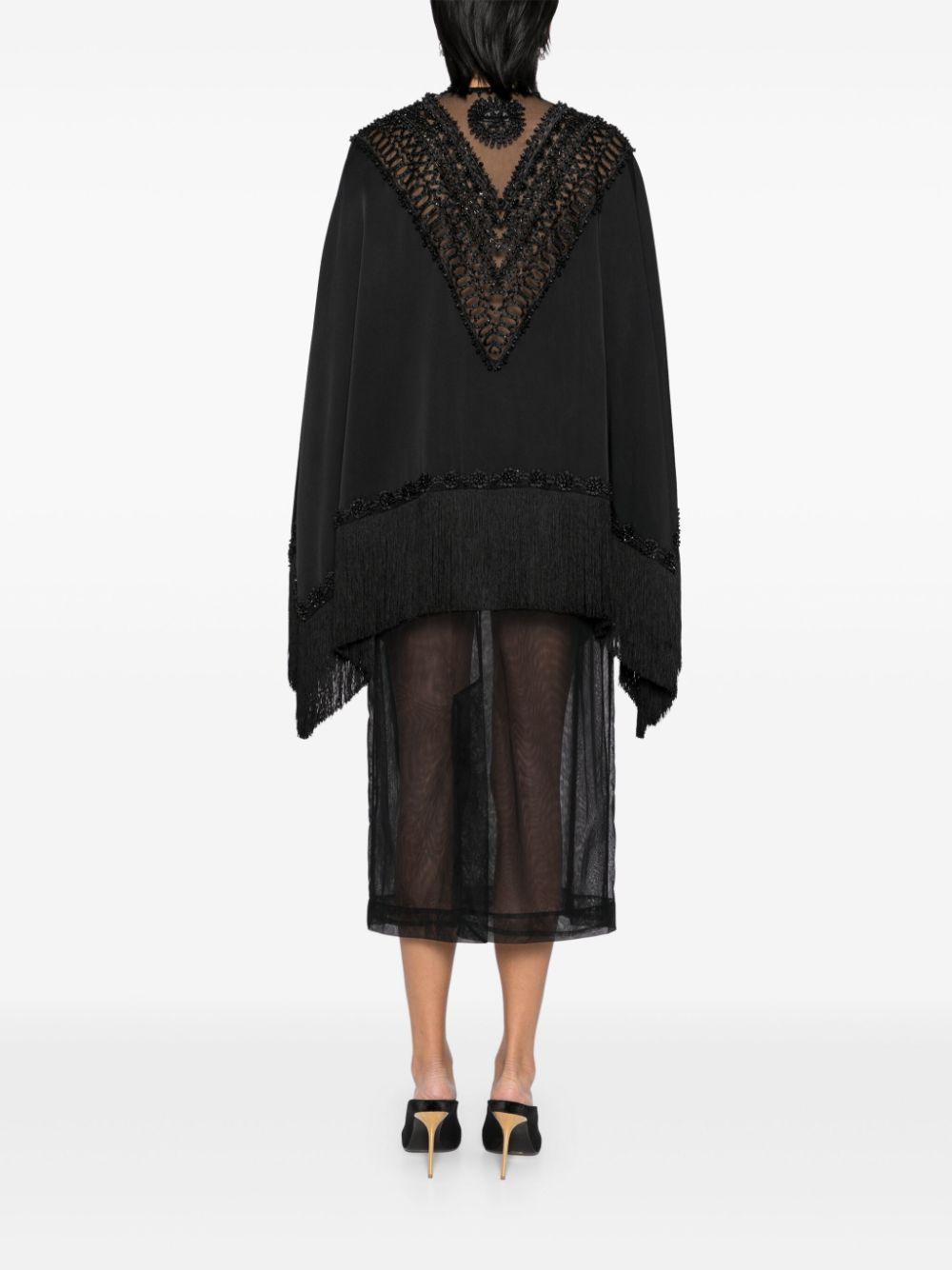 CHELONE BEADED GABARDINE CAPE WITH FRINGES