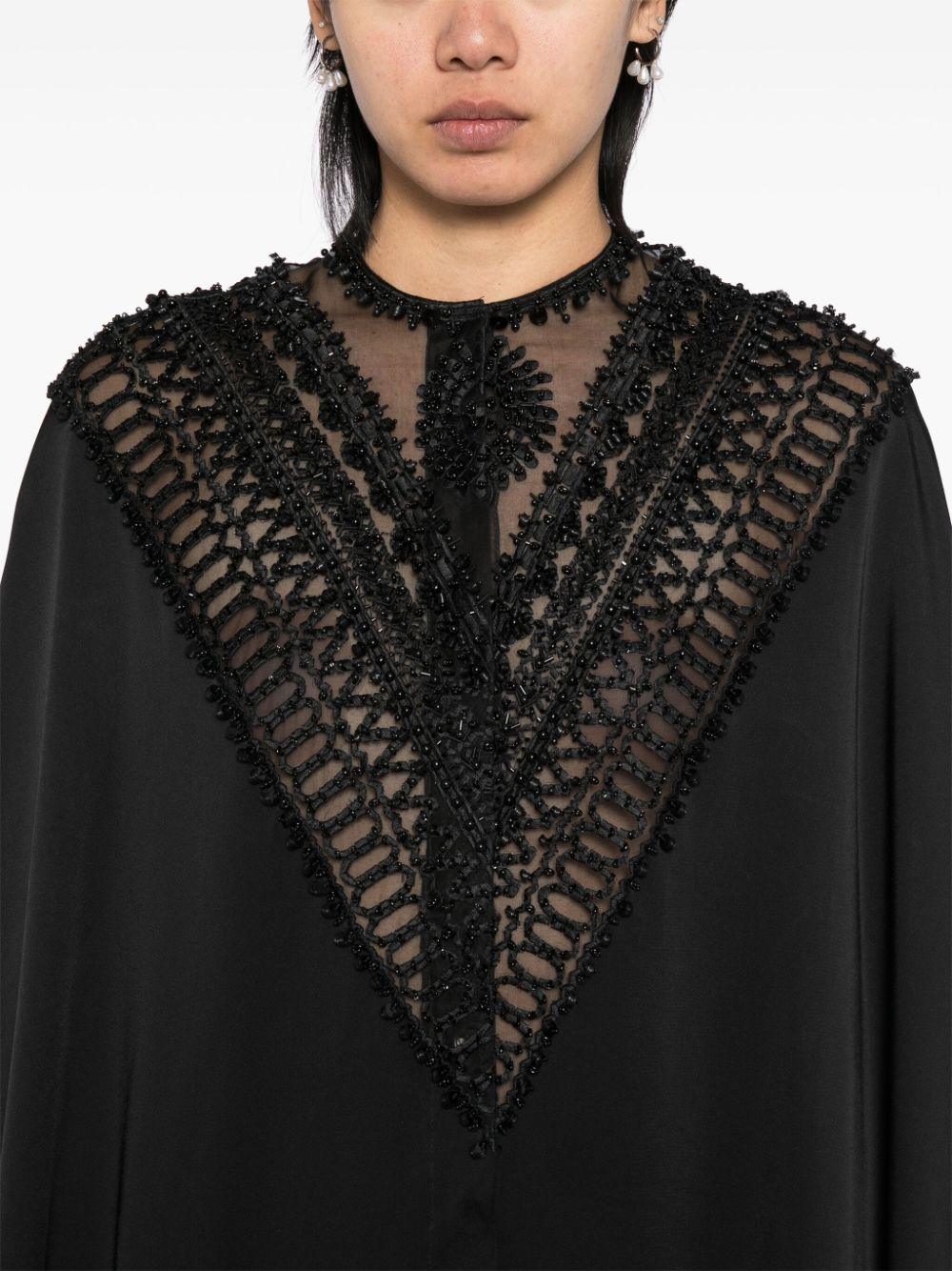 CHELONE BEADED GABARDINE CAPE WITH FRINGES