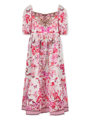 KIDS TIERED MIDI DRESS W PUFF SLEEVE