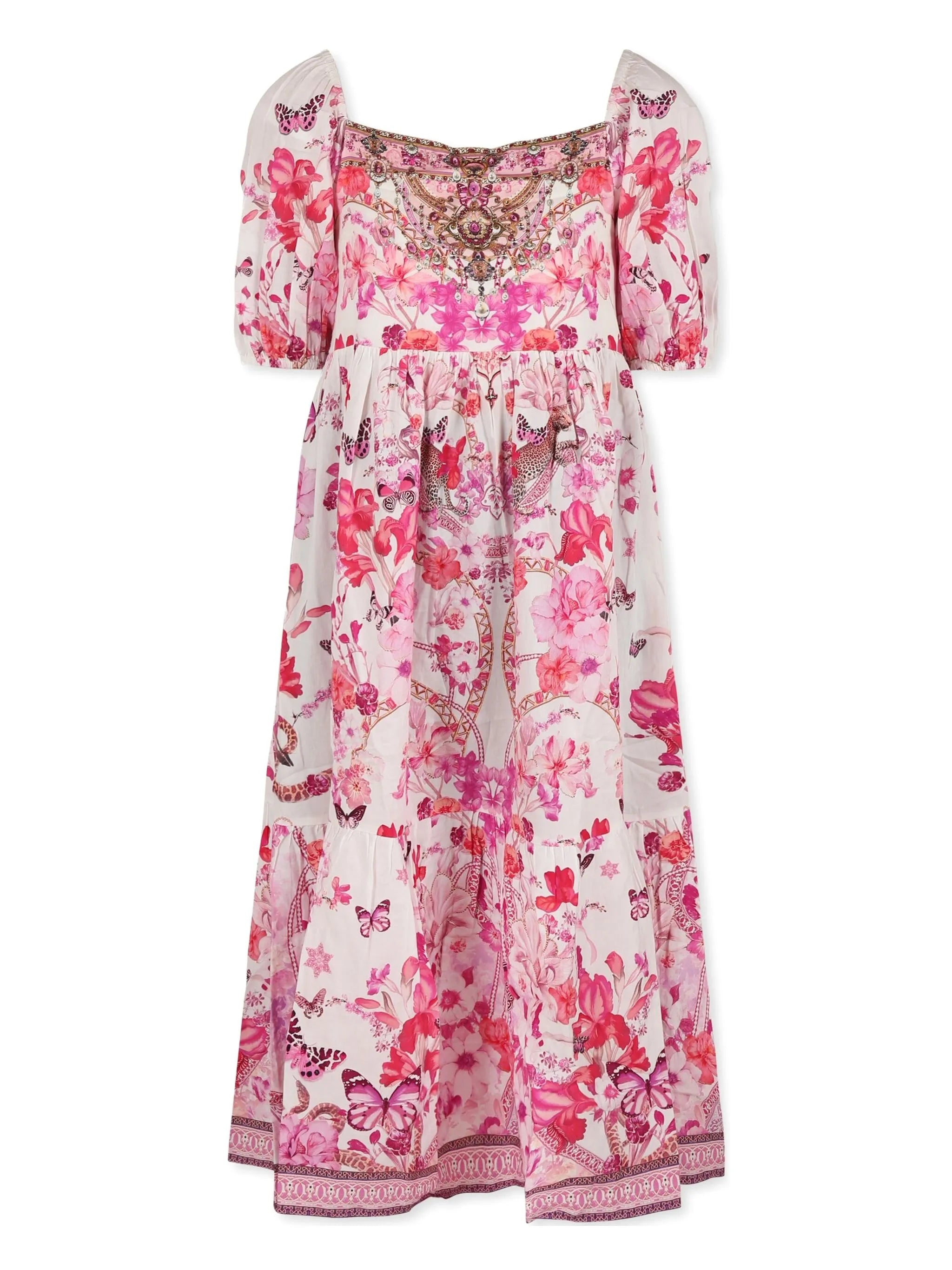 KIDS TIERED MIDI DRESS W PUFF SLEEVE