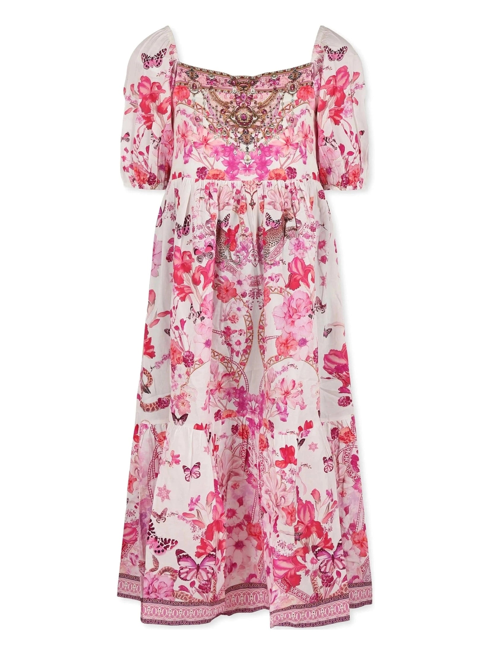Kids tiered midi dress w puff sleeve