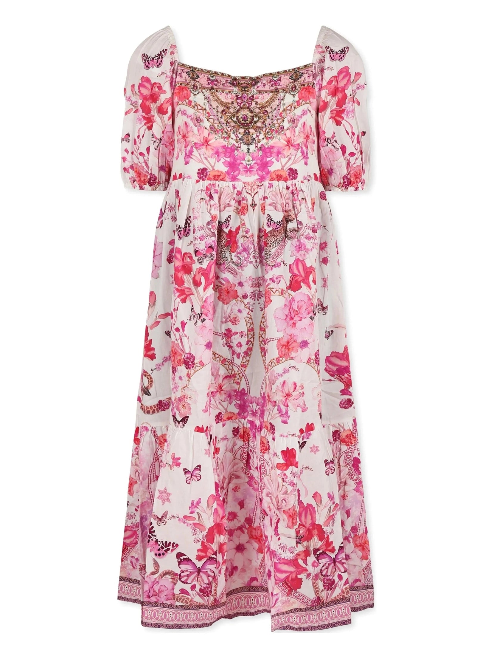 Kids tiered midi dress w puff sleeve