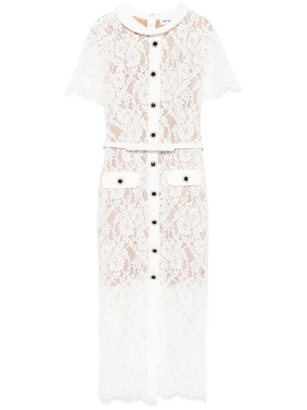 WHITE LACE BUTTON MIDI DRESS