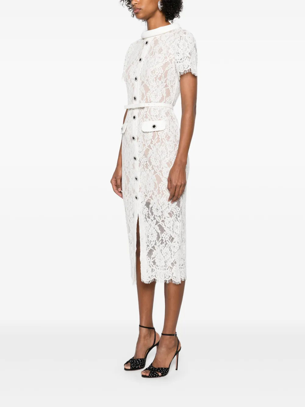 WHITE LACE BUTTON MIDI DRESS