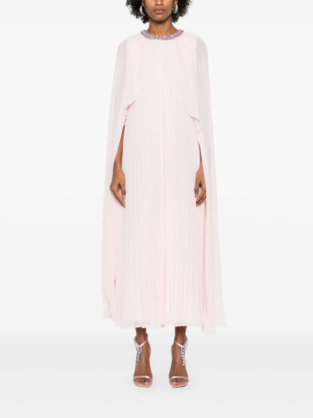 PINK CHIFFON CAPE MIDI DRESS