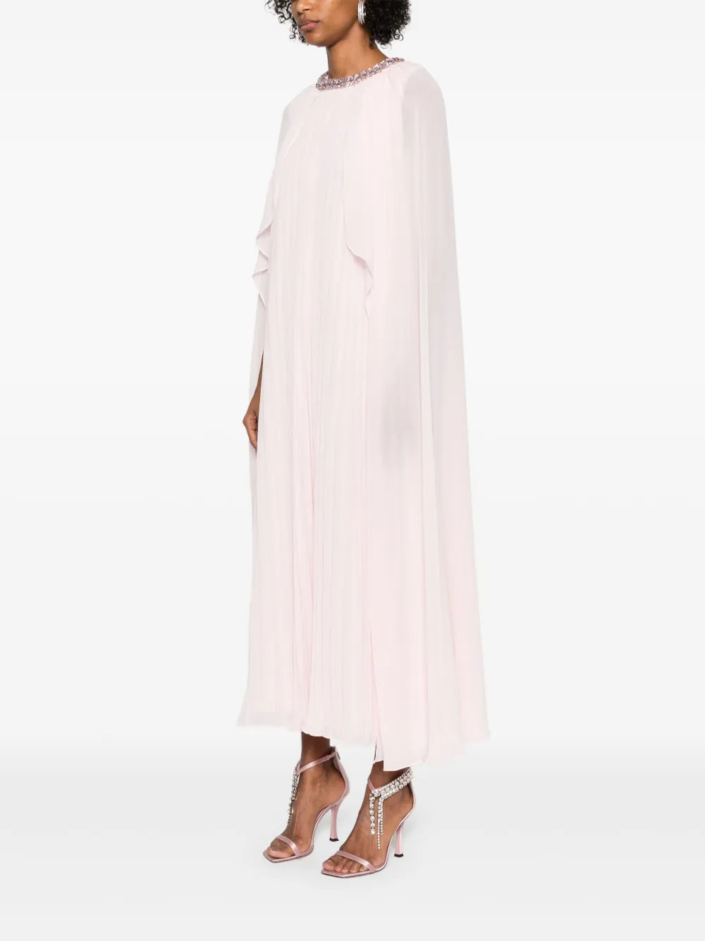 PINK CHIFFON CAPE MIDI DRESS