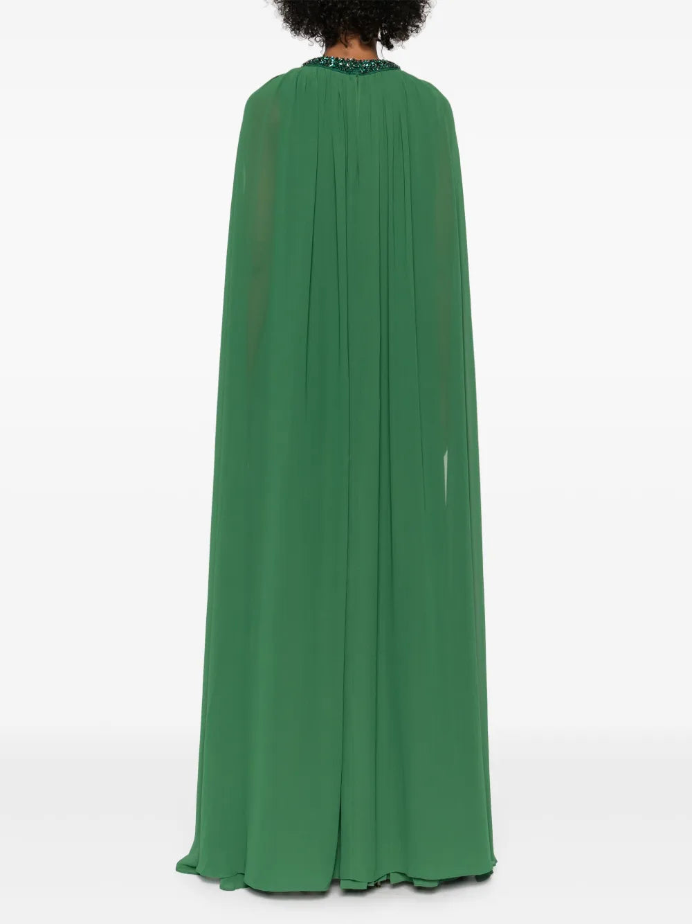 GREEN CHIFFON CAPE MAXI DRESS