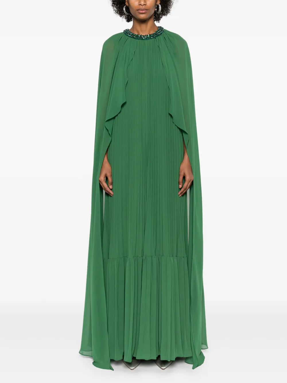 GREEN CHIFFON CAPE MAXI DRESS