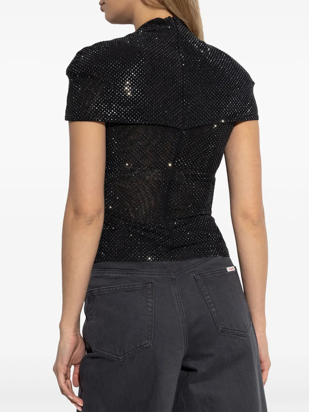 BLACK RHINESTONE MESH CUT OUT TOP