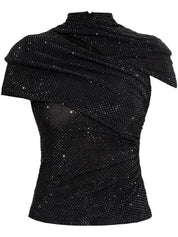 BLACK RHINESTONE MESH CUT OUT TOP