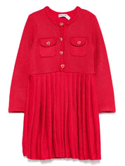 RED KNIT PLEATED DRESS