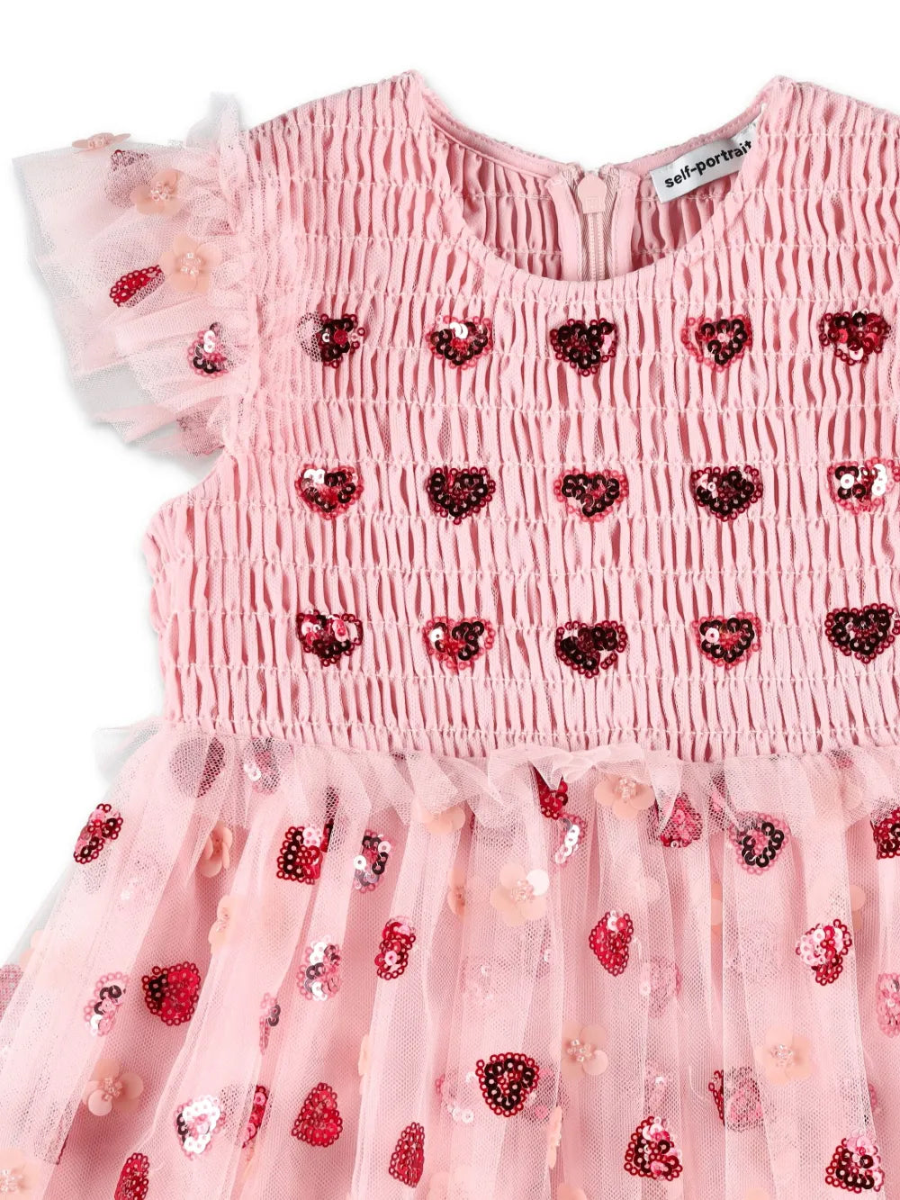 PINK MESH HEART SEQUIN DRESS