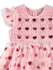 PINK MESH HEART SEQUIN DRESS