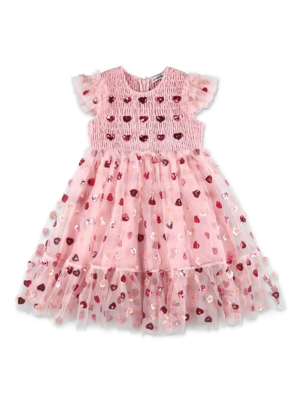 PINK MESH HEART SEQUIN DRESS