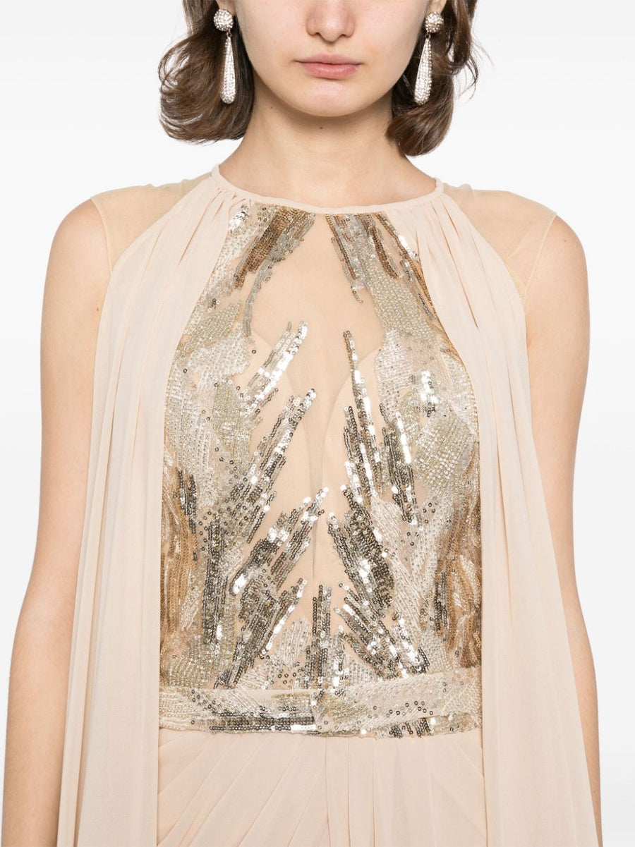 Pleated dress with cape