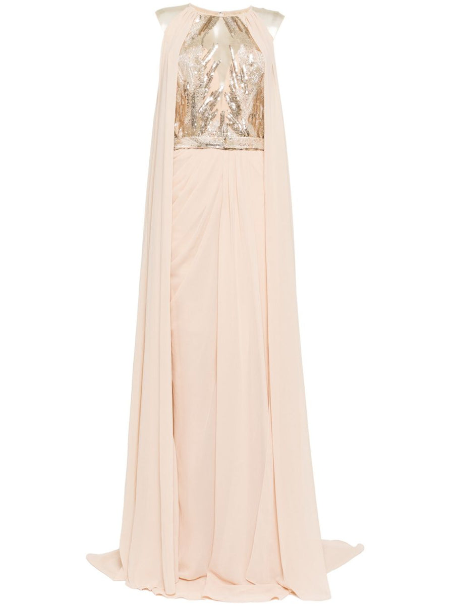 Pleated dress with cape