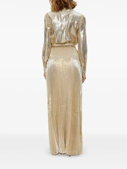 GOLD METALLIC PUSSY BOW MAXI DRESS