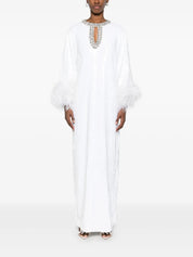 WHITE SEQUIN FEATHER MAXI DRESS