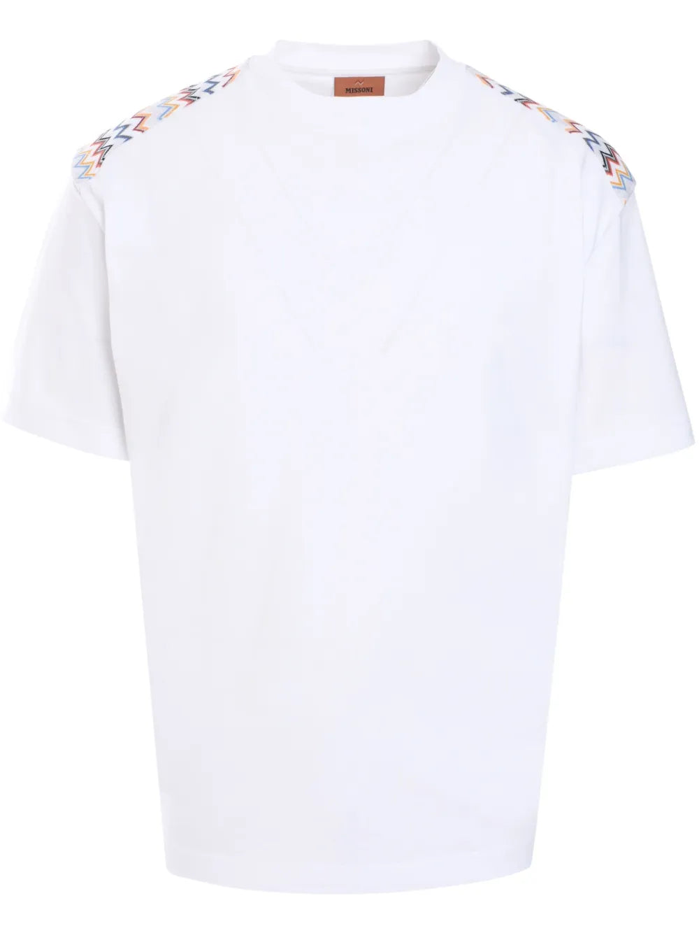 Cotton crewneck T-shirt with chevron inserts on the shoulders