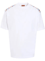 Cotton crewneck T-shirt with chevron inserts on the shoulders