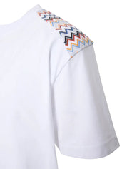 Cotton crewneck T-shirt with chevron inserts on the shoulders