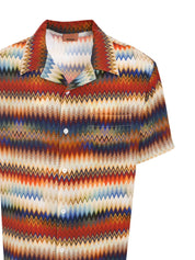 Viscose bowling shirt with macro zigzag and breast pocket