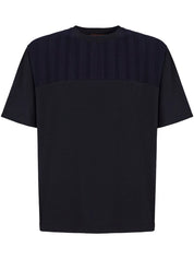 Cotton crewneck T-shirt with tone-on-tone zigzag insert