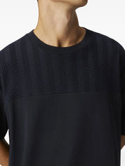 Cotton crewneck T-shirt with tone-on-tone zigzag insert