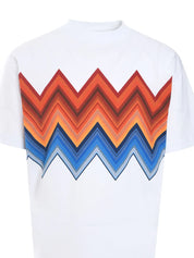 Cotton crewneck T-shirt with macro zigzag print