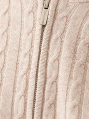 CABLE KNIT  ZIP UP CARDIGANIN SAND