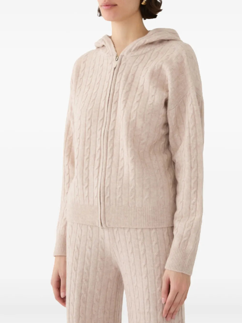 CABLE KNIT  ZIP UP CARDIGANIN SAND