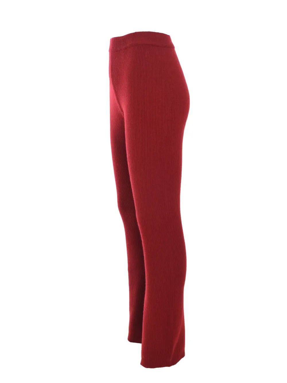 RIBBED FLARED PANTS IN CRIMSON