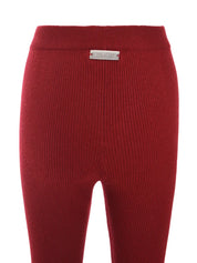 RIBBED FLARED PANTS IN CRIMSON