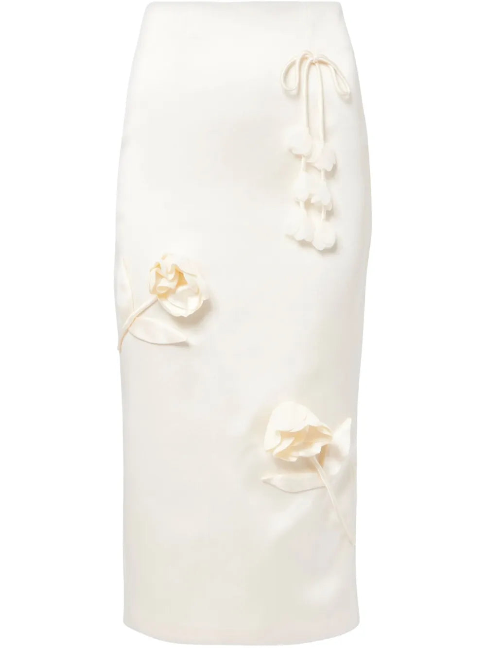 CREAM 3D FLOWER SATIN MIDI SKIRT