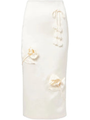 CREAM 3D FLOWER SATIN MIDI SKIRT