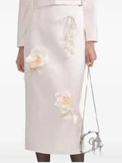 CREAM 3D FLOWER SATIN MIDI SKIRT