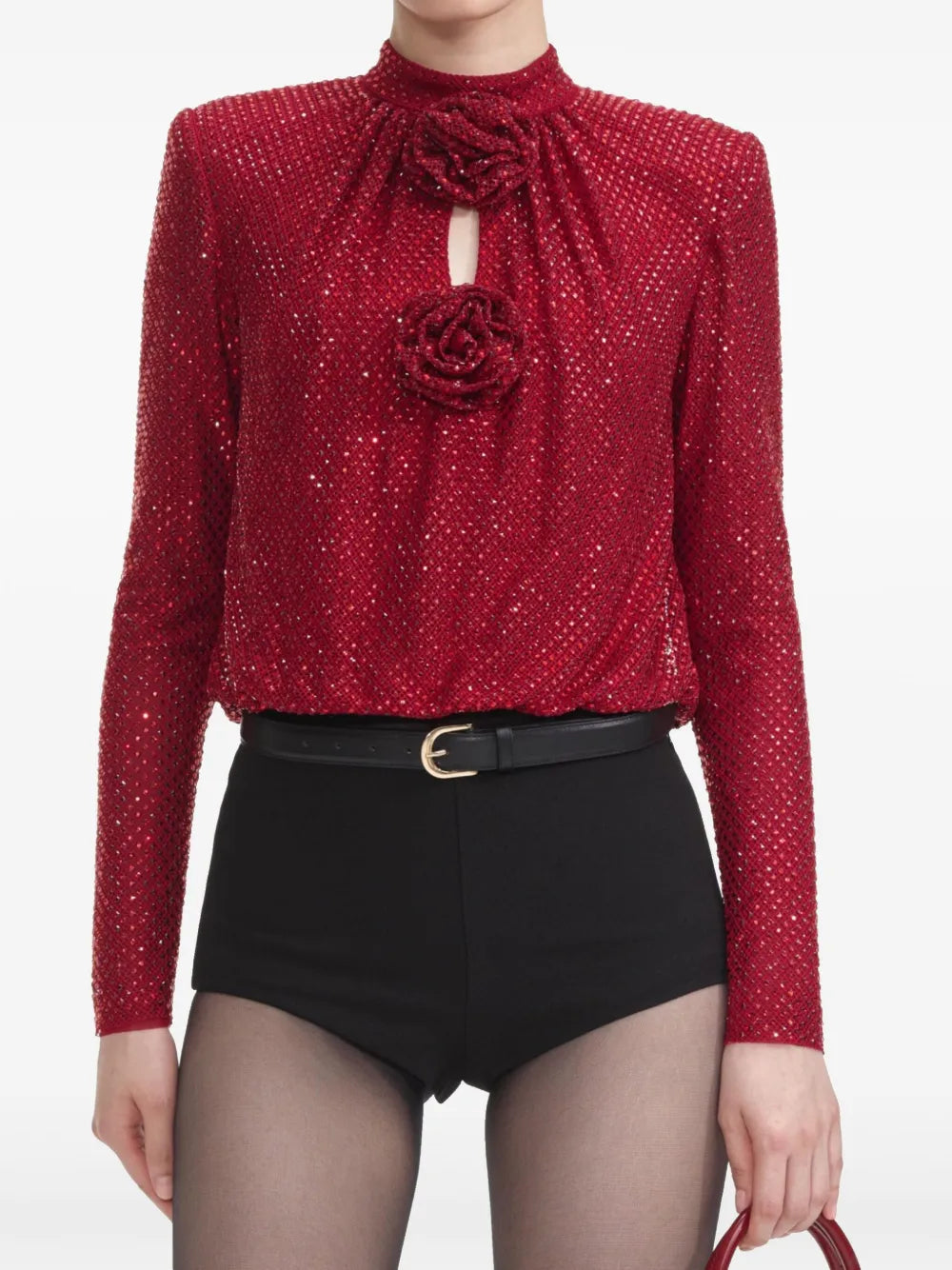 RED RHINESTONE FISHNET TOP