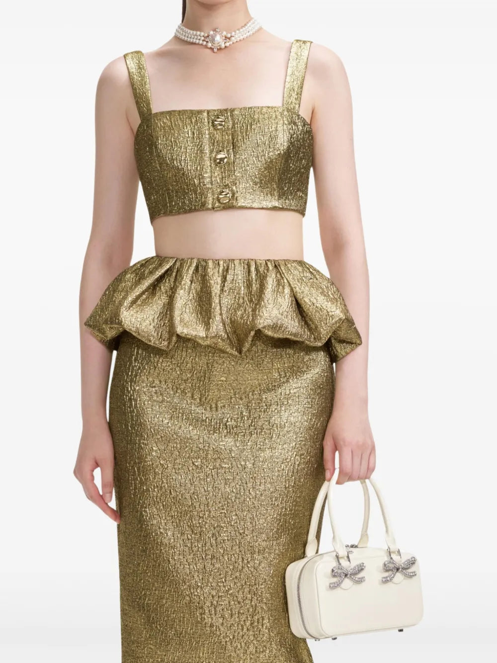 GOLD METALLIC JACQUARD MIDI SKIRT