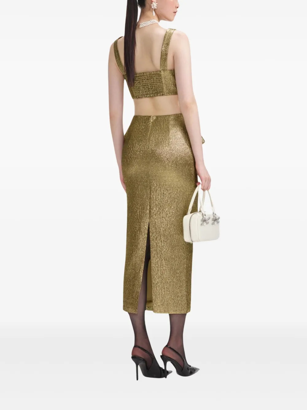 GOLD METALLIC JACQUARD MIDI SKIRT