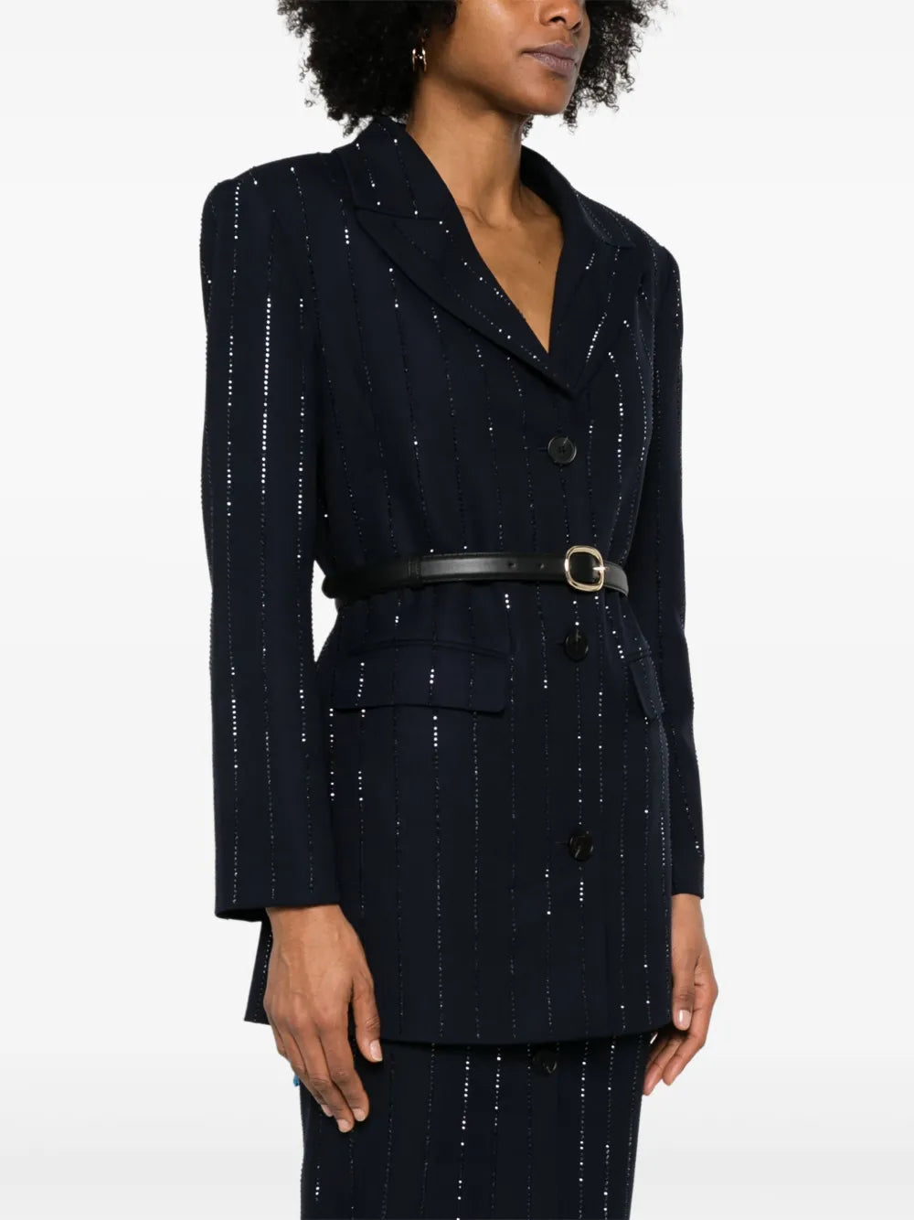 NAVY RHINESTONE PINSTRIPE BLAZER