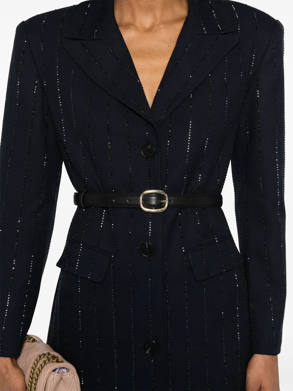 NAVY RHINESTONE PINSTRIPE BLAZER