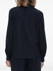 NAVY RHINESTONE PINSTRIPE BLOUSE