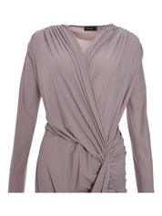 V NECK DRAPED LONG DRESS